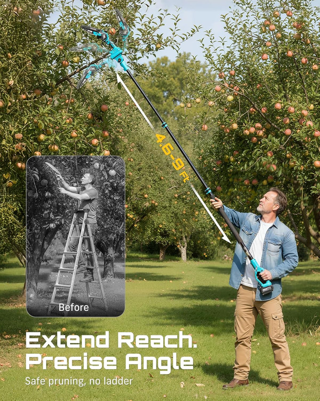 SEESII 2-in-1 Cordless 6 Inch Pole Saw With 2 x 4000mAh Batteries - P6 Ace