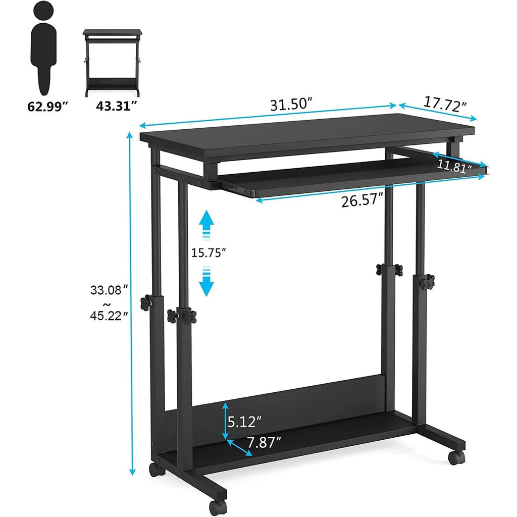 Height-Adjustable Portable Laptop Desk With Keyboard Tray, 43.3in H x 31.5in L x 17in D