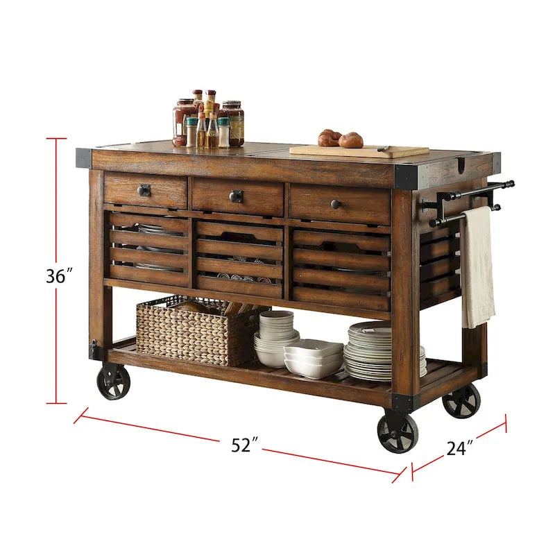 Kitchen Cart With 3 Drawers - Distressed Chestnut