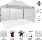 COBIZI Pop-Up Canopy Tent 10x15ft With 4 Sidewalls, White