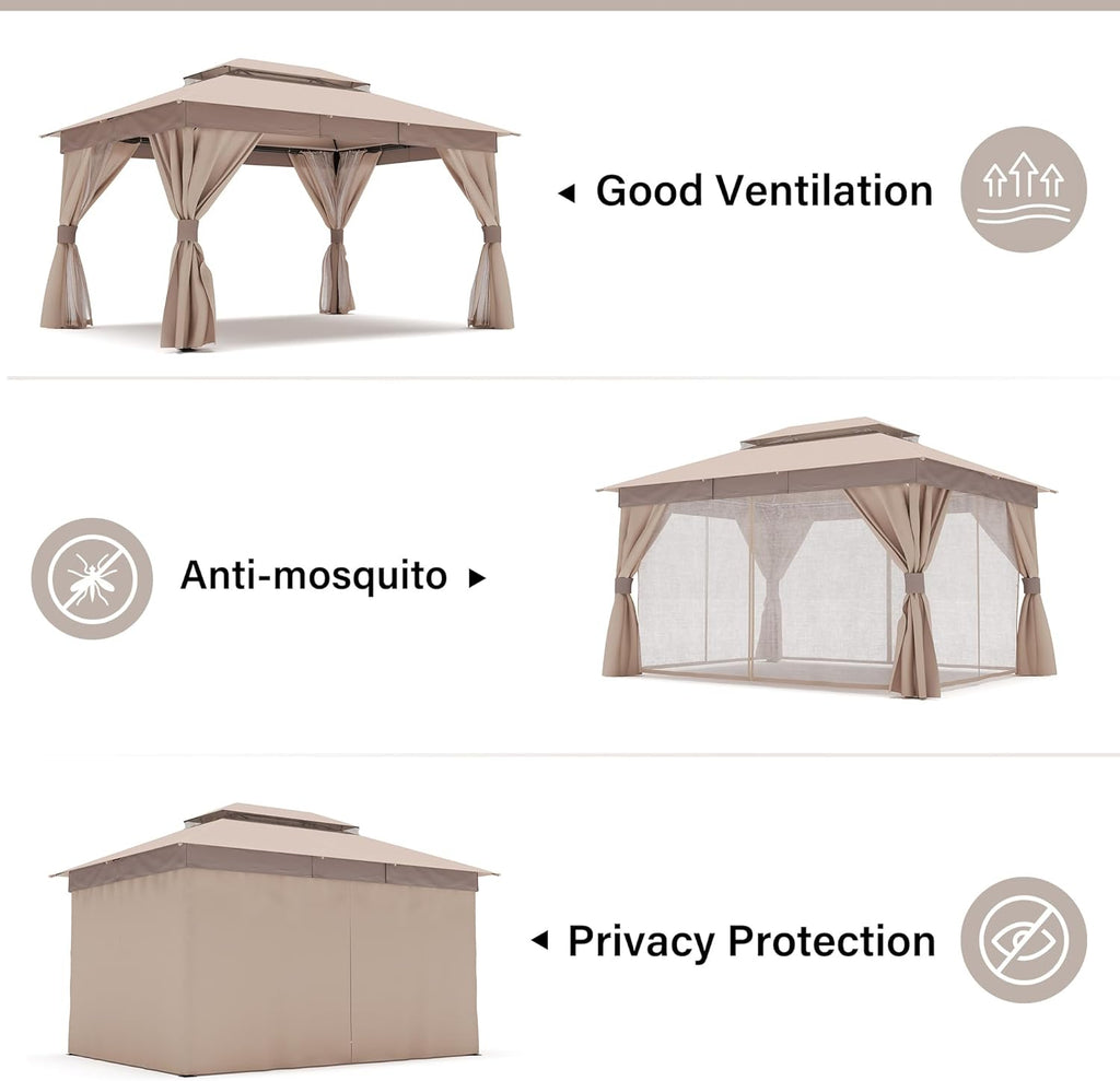 LAUSAINT HOME Outdoor Patio Gazebo 10x13 Khaki