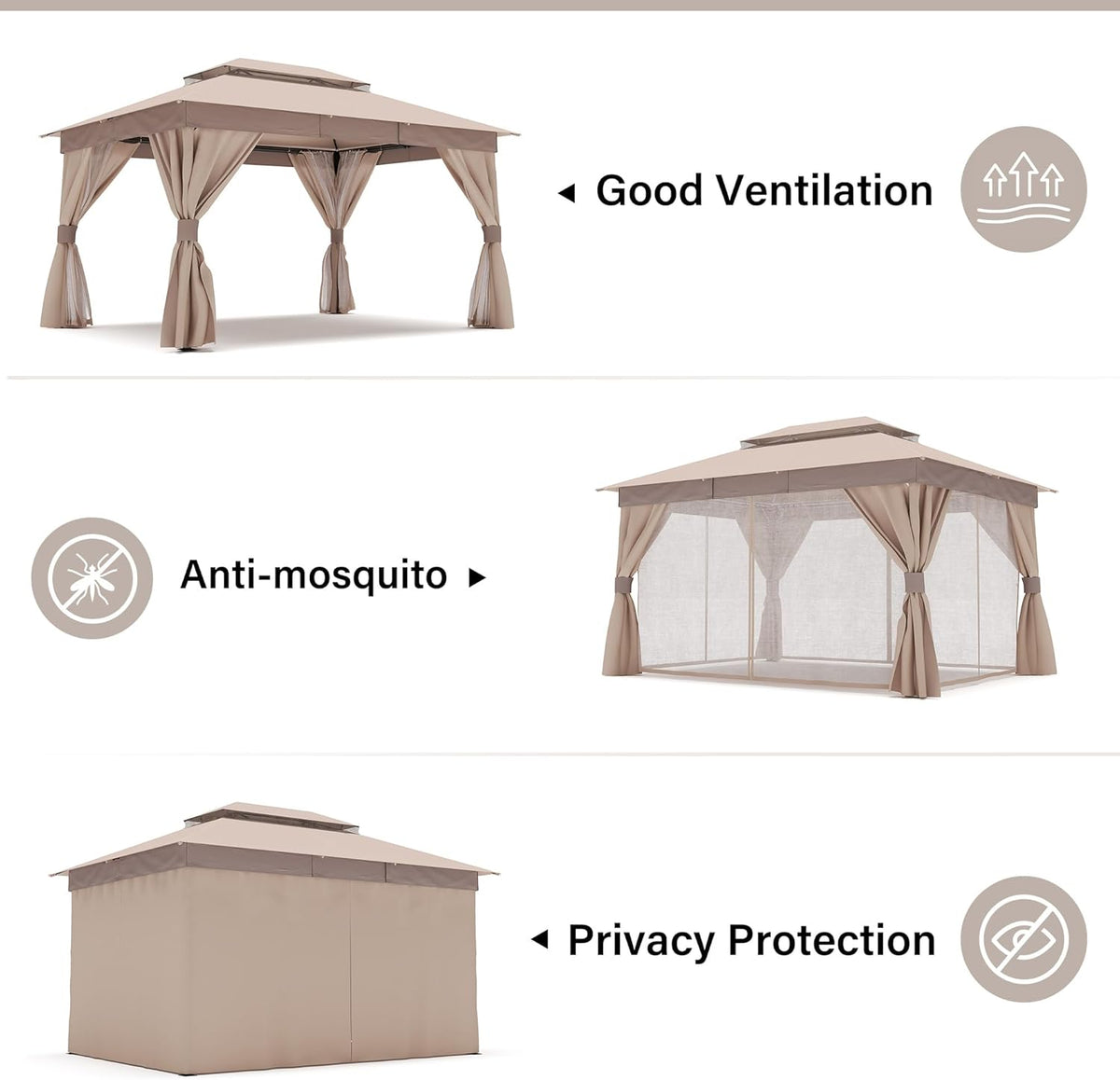 LAUSAINT HOME Outdoor Patio Gazebo 10x13 Khaki