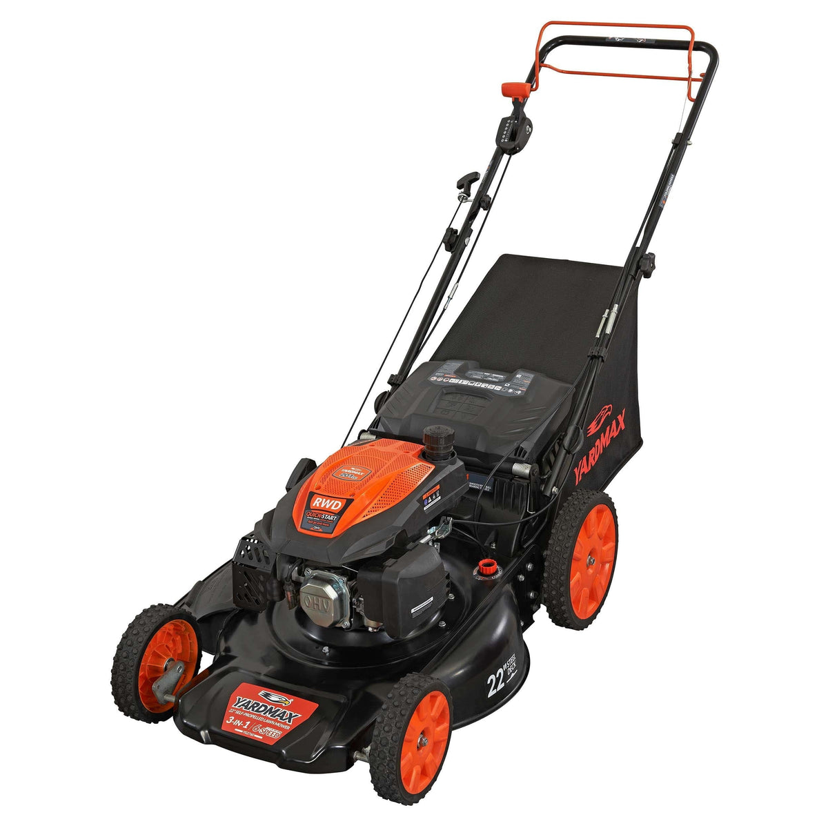 YARDMAX 22 in 201cc 6-Speed CVT RWD 3-in-1 Self-Propelled Gas Lawn Mower - YG2760