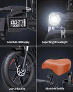 Bopzin Adult Electric Bicycle 1000W, 48V 15Ah Battery, 20 in x 4.0 in - FM001