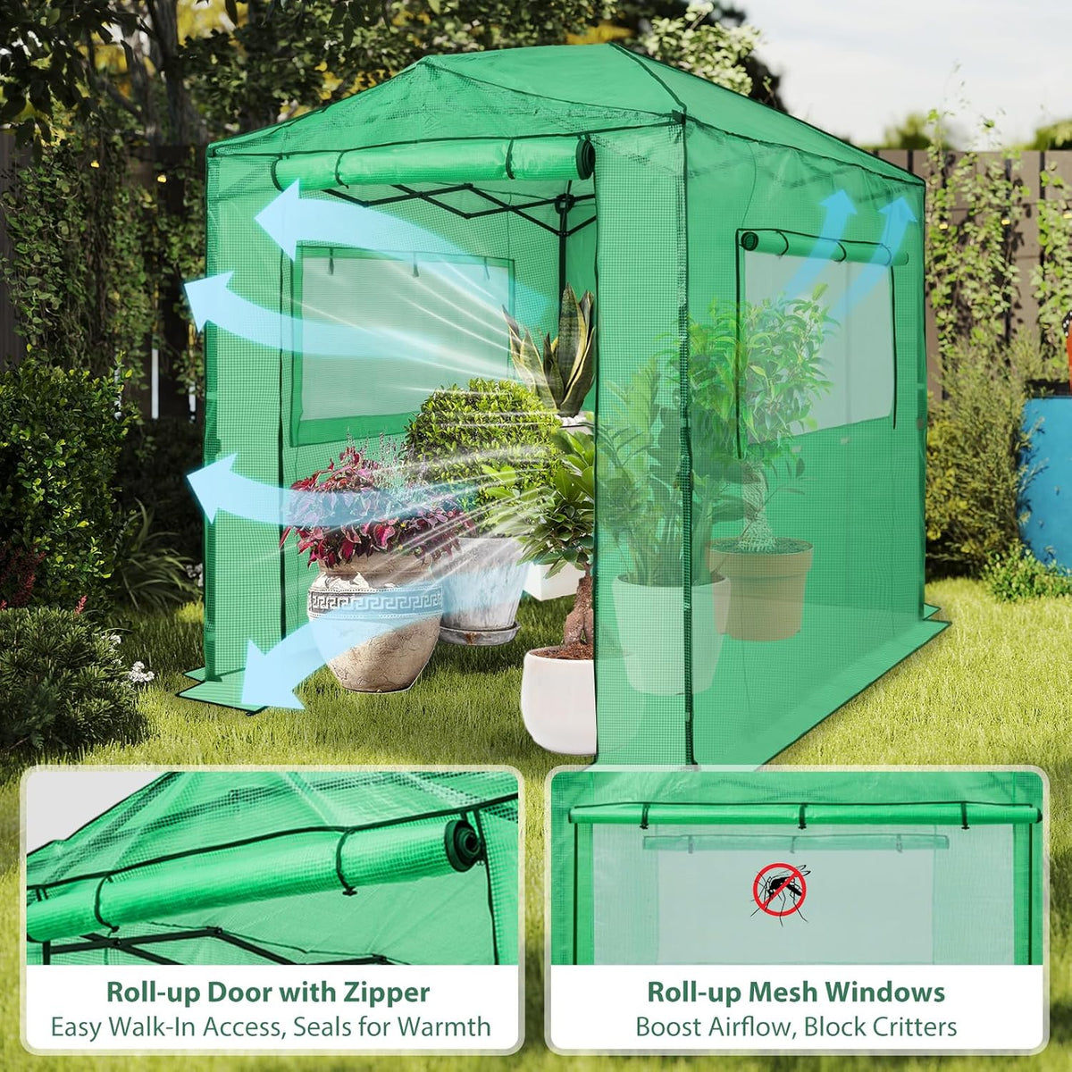 EAGLE PEAK Instant Pop-Up Walk-In Greenhouse, 8x6 ft, Green/Clear PE Cover
