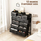 12-Drawer Fabric Dresser With Wood Top And Metal Frame