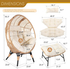 NICESOUL Wicker Egg Chair With Ottoman, Beige - 440 Lbs
