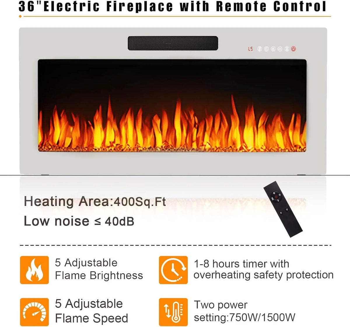 Waleaf TV Stand With 18 in Electric Fireplace And Adjustable Glass Shelves - TVs Up To 65 inch