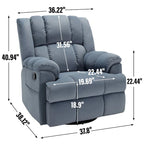 Lazy Boy Oversized Fabric Swivel Rocking Manual Recliner Chair, 37.8L*38.2W*41H, 155 Degrees