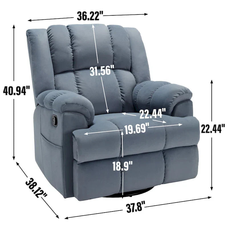 Lazy Boy Oversized Fabric Swivel Rocking Manual Recliner Chair, 37.8L*38.2W*41H, 155 Degrees