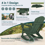 KINGYES Folding Adirondack Rocker Chair Set Of 2 With Footrest And Dual Cup Holders - Black