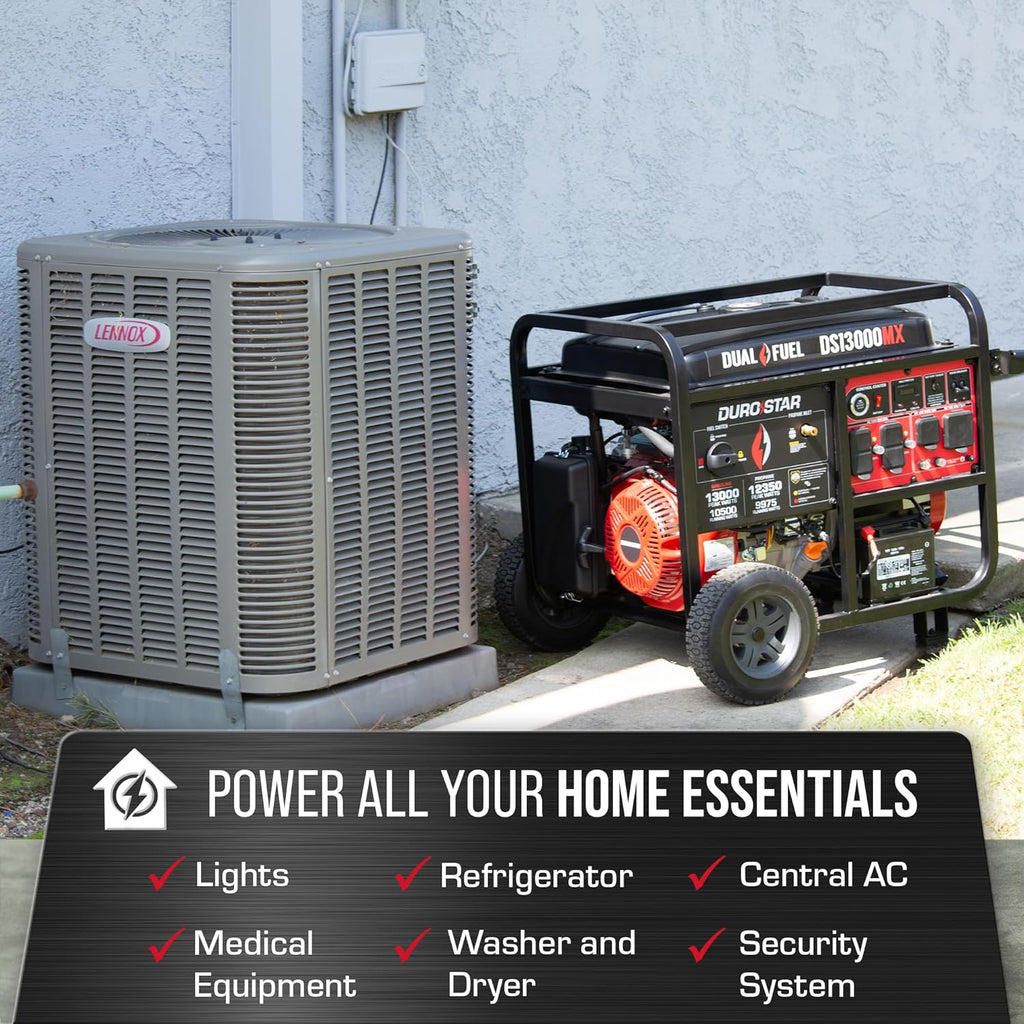 DuroStar Dual Fuel Portable Generator, 13,000-Watt, 500cc - DS13000MX
