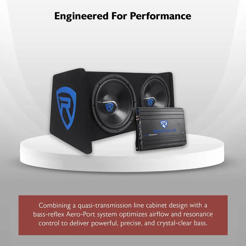Rockville Dual 12-Inch Car Subwoofer Enclosure Kit With Mono Amplifier - RV12.2B