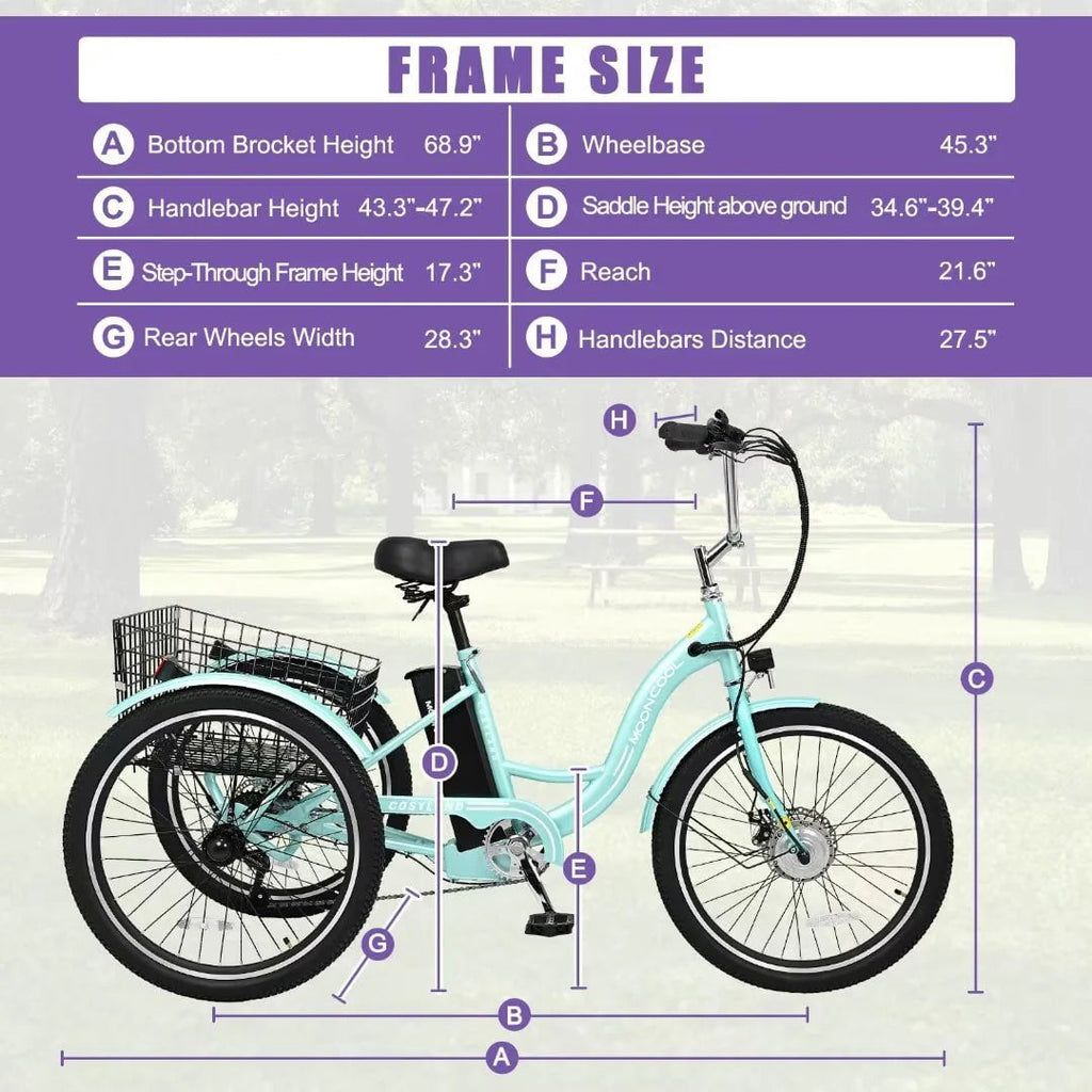 Docred 24in Electric Tricycle, 7 Speed 3 Wheel E-Bike With Large Basket, 350W 36V 10.4Ah - 15.5 MPH