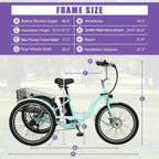Docred 24in Electric Tricycle, 7 Speed 3 Wheel E-Bike With Large Basket, 350W 36V 10.4Ah - 15.5 MPH