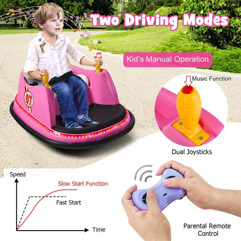 12V Toddler Battery Powered Bumper Car With Dual Joysticks And 360 Degree Spin