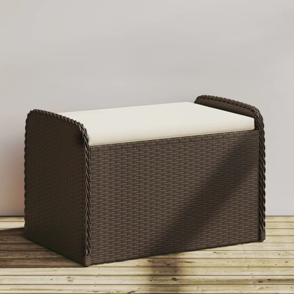 vidaXL Outdoor Poly Rattan Storage Bench With Cushion, Black, 45.3 x 20.1 x 20.5 in