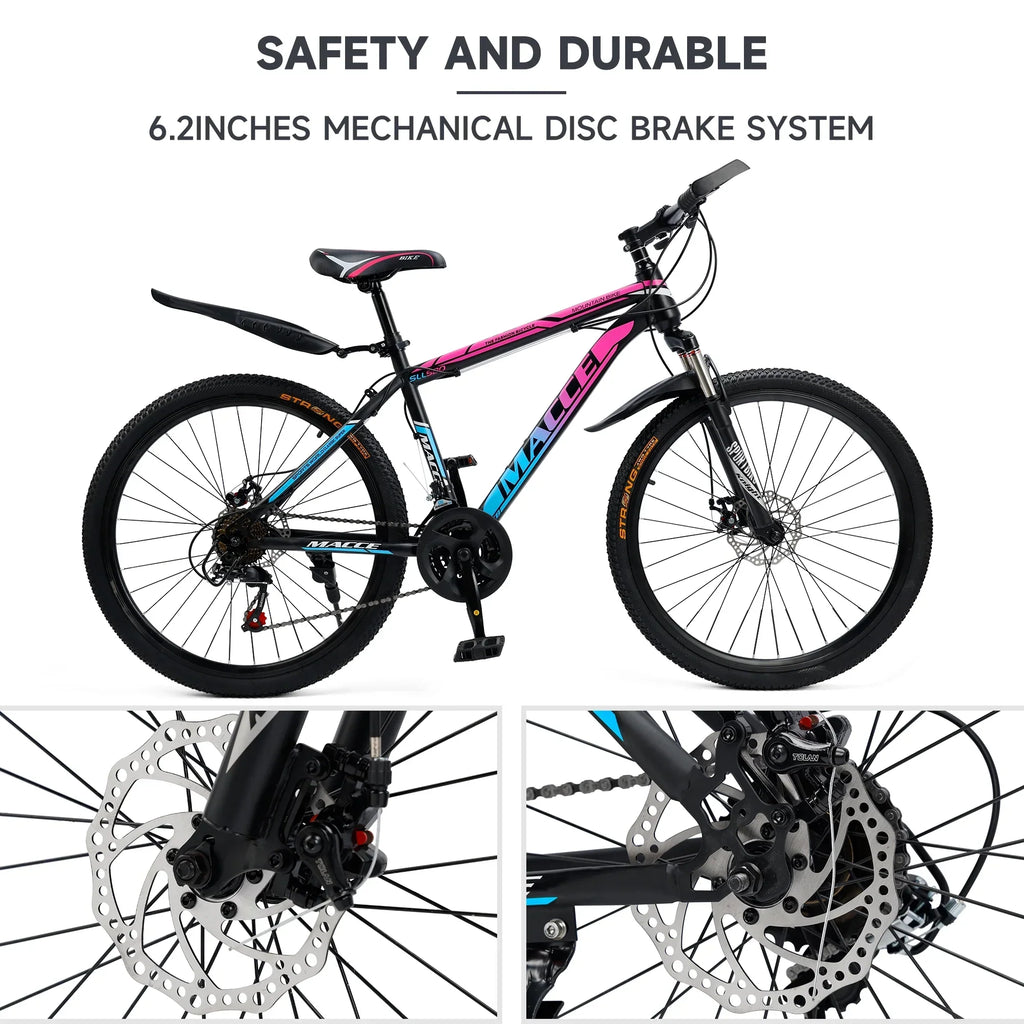 ARTUDATECH 24/26/27.5 Inch Mountain Bike, 24 Speeds, V/Disc Brakes, High-Carbon Steel Frame - Trailblazer