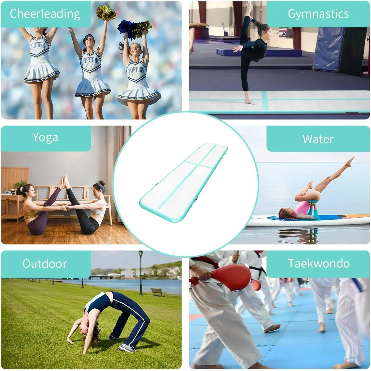 Inflatable Gymnastics Tumble Track Air Mat, 10FT/13FT/16FT, 4 Inches Thick - With Electric Air Pump