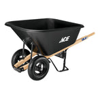 Ace Poly Wheelbarrow 10 Cubic Foot, Black, Dual 16 Inch Pneumatic Tires
