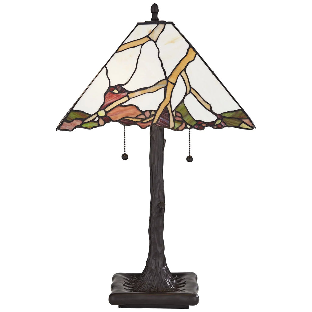 Robert Louis Tiffany Table Lamp 26 inch High Dark Bronze Cherry Blossom Stained Art Glass Shade