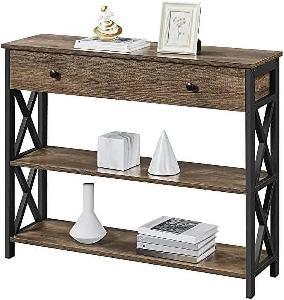 MQLIFEBOOM Console Table With Drawer And 3 Tier Shelves - Metal Frame