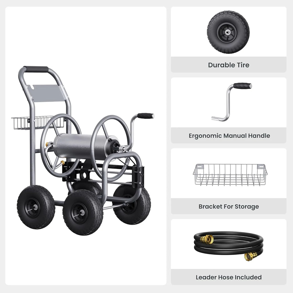 Giraffe Tools Heavy Duty Garden Hose Reel Cart With Wheels, 5/8in-250ft Hose Capacity