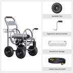 Giraffe Tools Heavy Duty Garden Hose Reel Cart With Wheels, 5/8in-250ft Hose Capacity