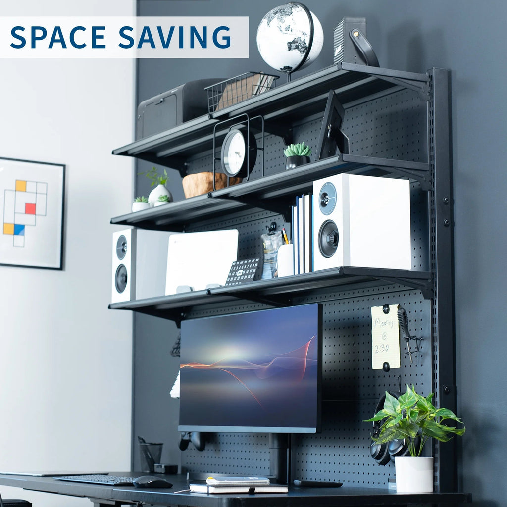 VIVO Black Freestanding Modular Pegboard Organizer With 3-Tier Organization - PP-2-PB058