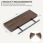 Set Of 2 Handcrafted European Pine Floating Wall Shelves, 16inch/24inch/36inch, Grey/Espresso/Walnut