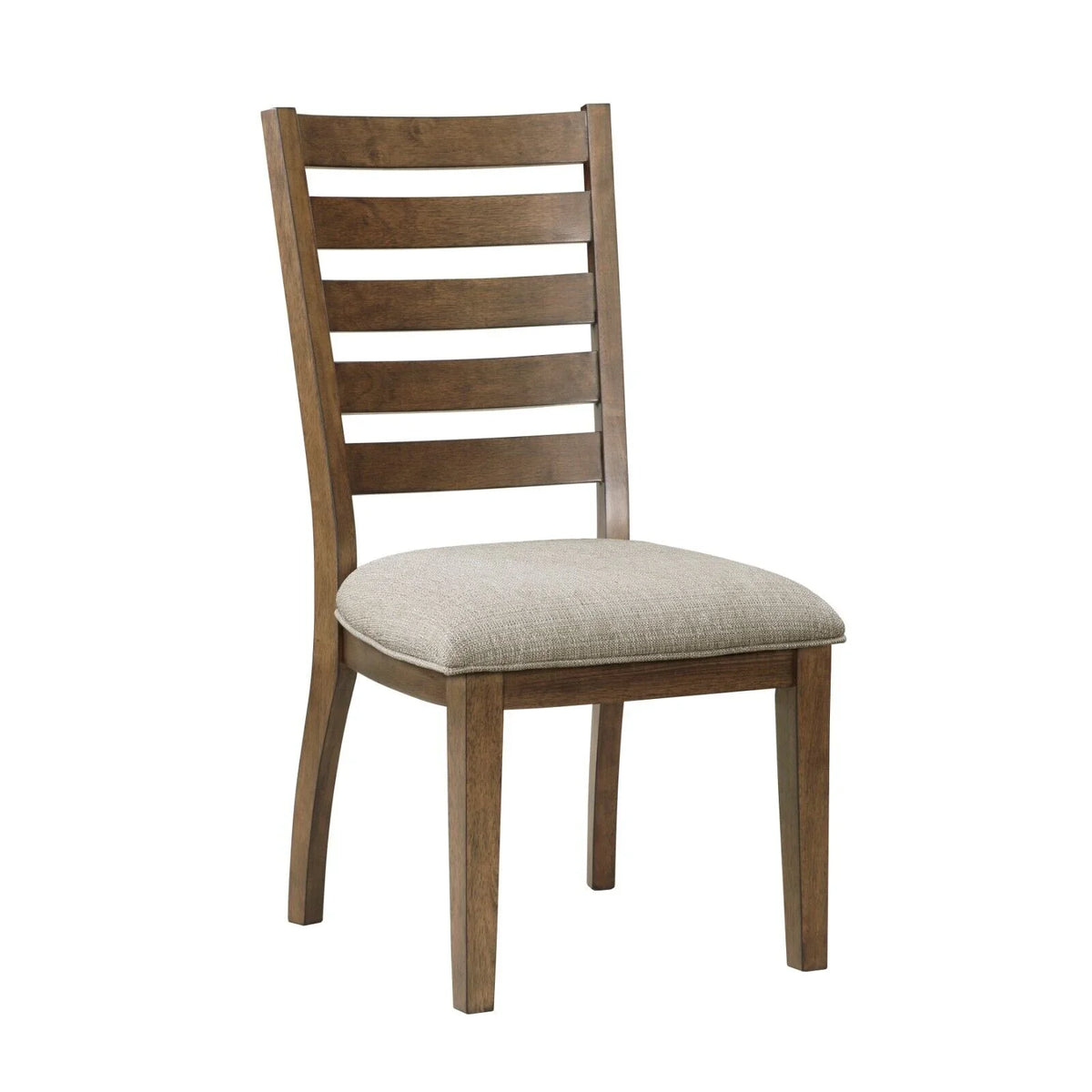 Ladder Back Wooden Dining Side Chairs, Cherry Finish, Beige Textured Fabric Upholstery, Set Of 2pc