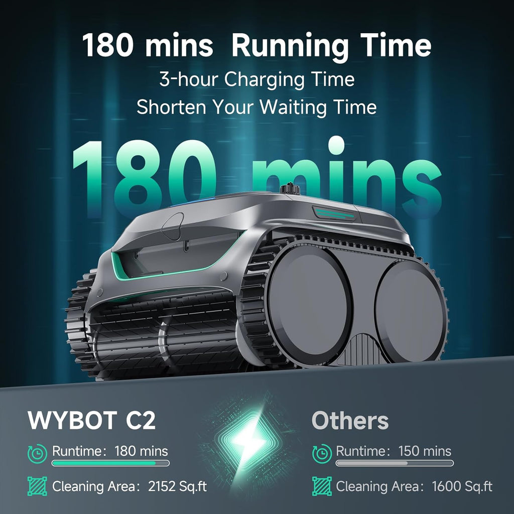 WYBOT Cordless Robotic Pool Cleaner With Dual Filtration And 180 Minutes Runtime - C2