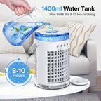 Portable Evaporative Cooler, 1400ml, 3 Speeds, USB, Remote, 7 LED Lights