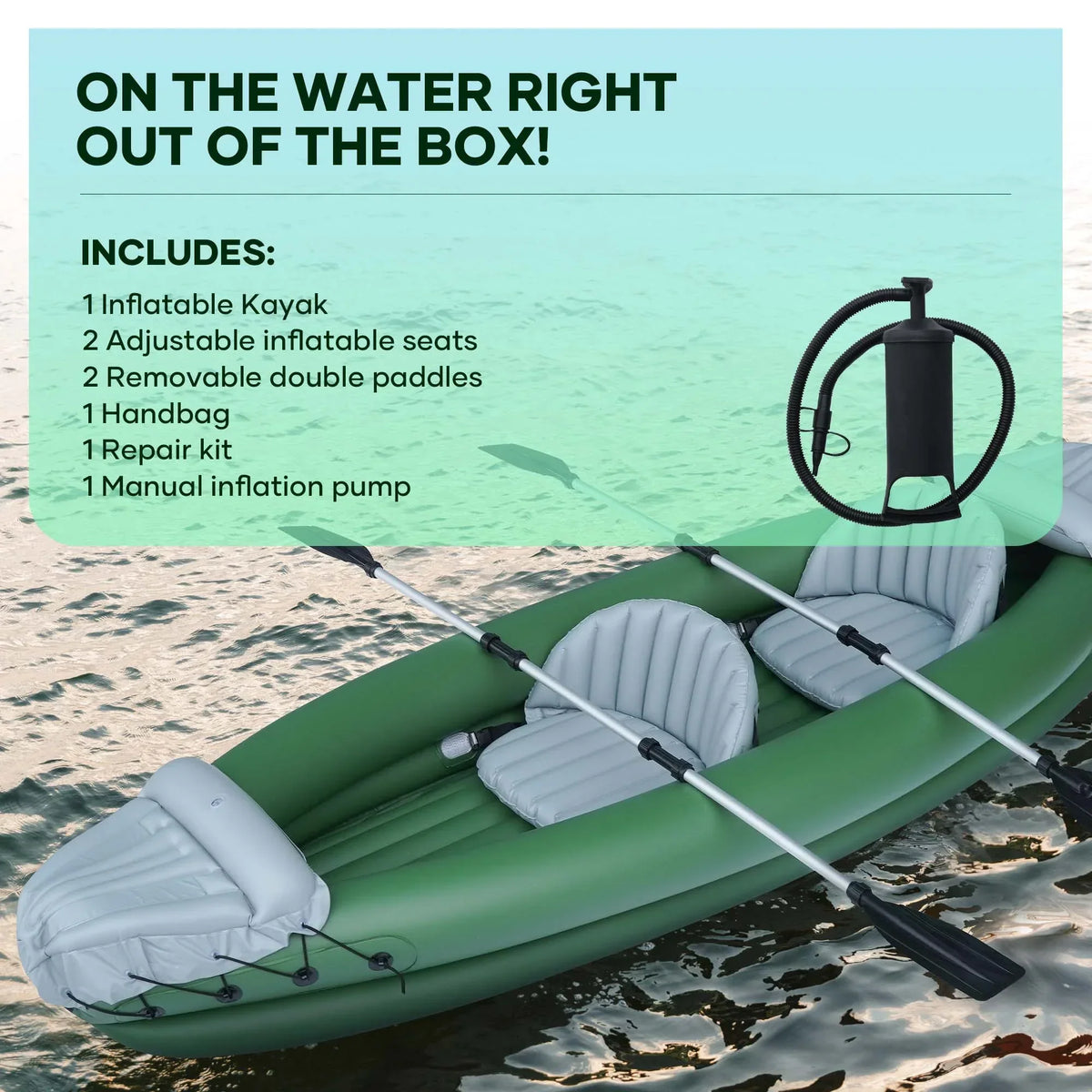 Naipo 2 Person Inflatable Kayak With Aluminum Oars, Carry Bag, Patch And Air Pump - 125.9 x 41.3 x 23.6 Inches