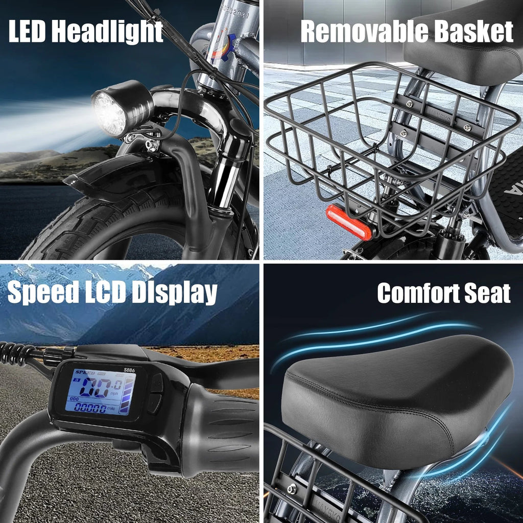 SANOPY Electric Scooter With Seat for Adults, 350W, 15 Miles, 20 Mph, 36V 5.2Ah, 14 inch Tire - Black