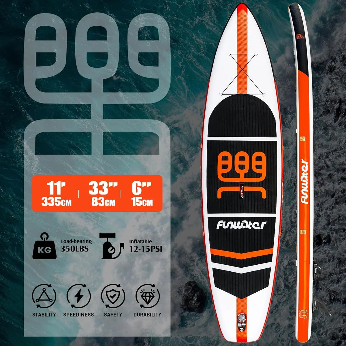 FunWater Inflatable Stand Up Paddle Board, 11 ft x 32 in x 6 in - SUP Paddle Accessories