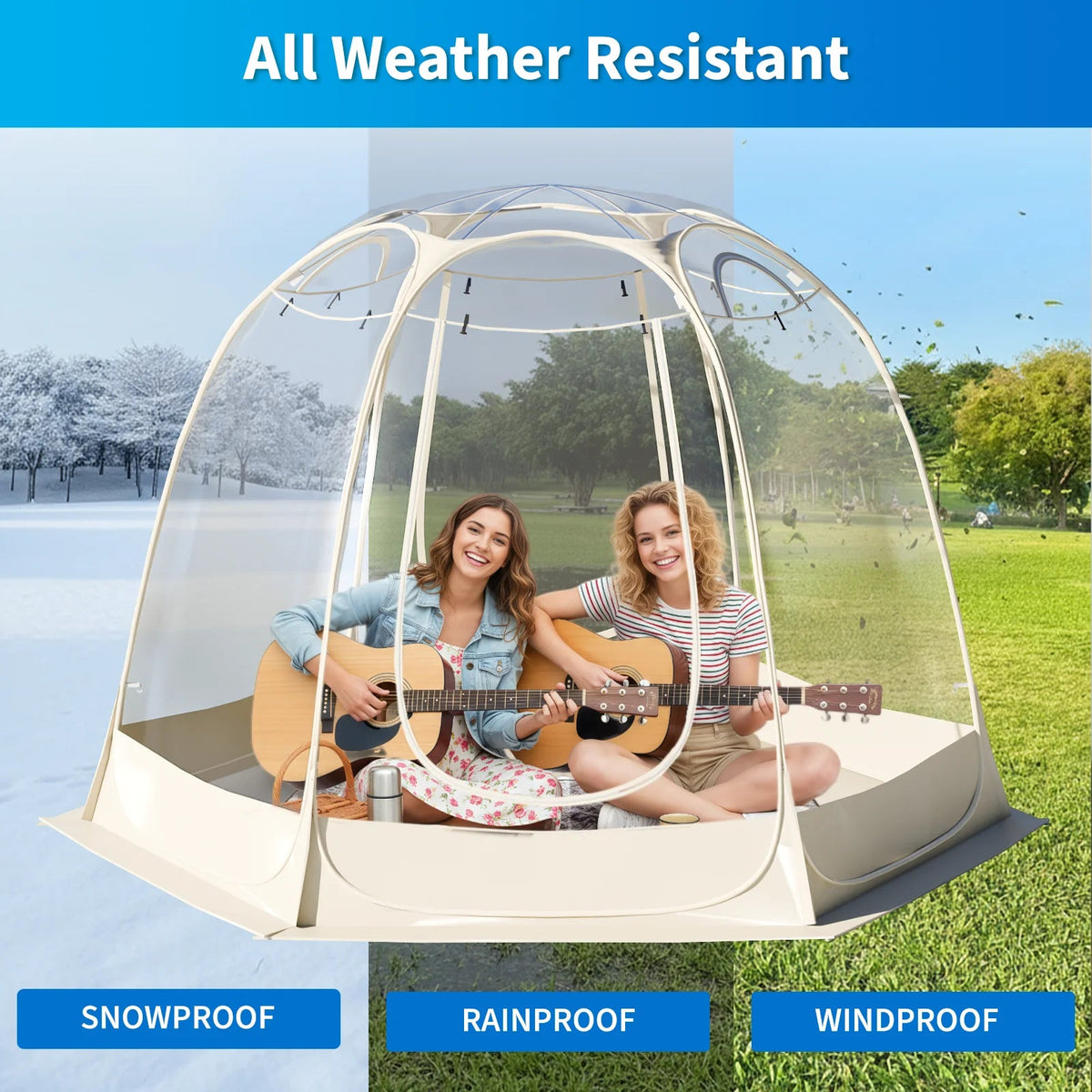 TABU Pop Up Bubble Sports Tent, Clear, 10 x 10 ft, 6-7 People