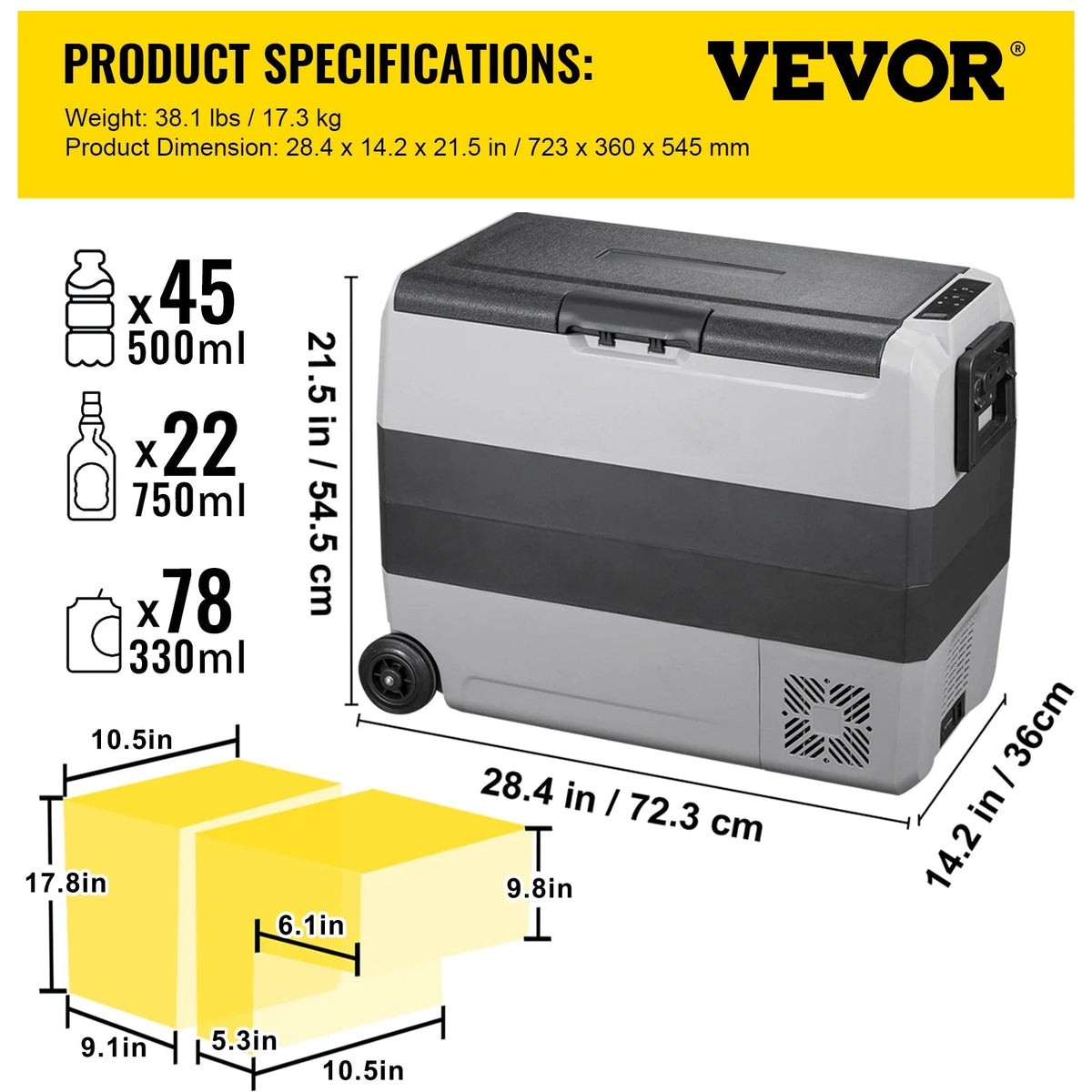 VEVOR Dual-Zone Car Refrigerator Freezer, 48QT - T45K