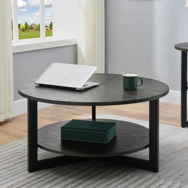 Round Coffee Table With Storage Shelf - 33.5 in