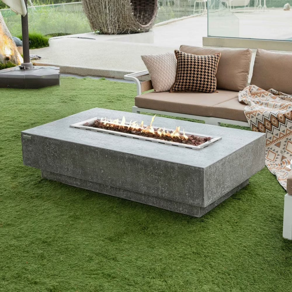 Elementi Outdoor Lunar Fire Bowl 42 Inches Grey Glass Reinforced Concrete Natural Gas Fire Pit Table