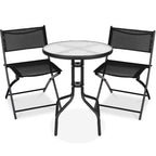 Best Choice Products 3-Piece Patio Bistro Dining Set With Glass Tabletop And Folding Chairs - Gray