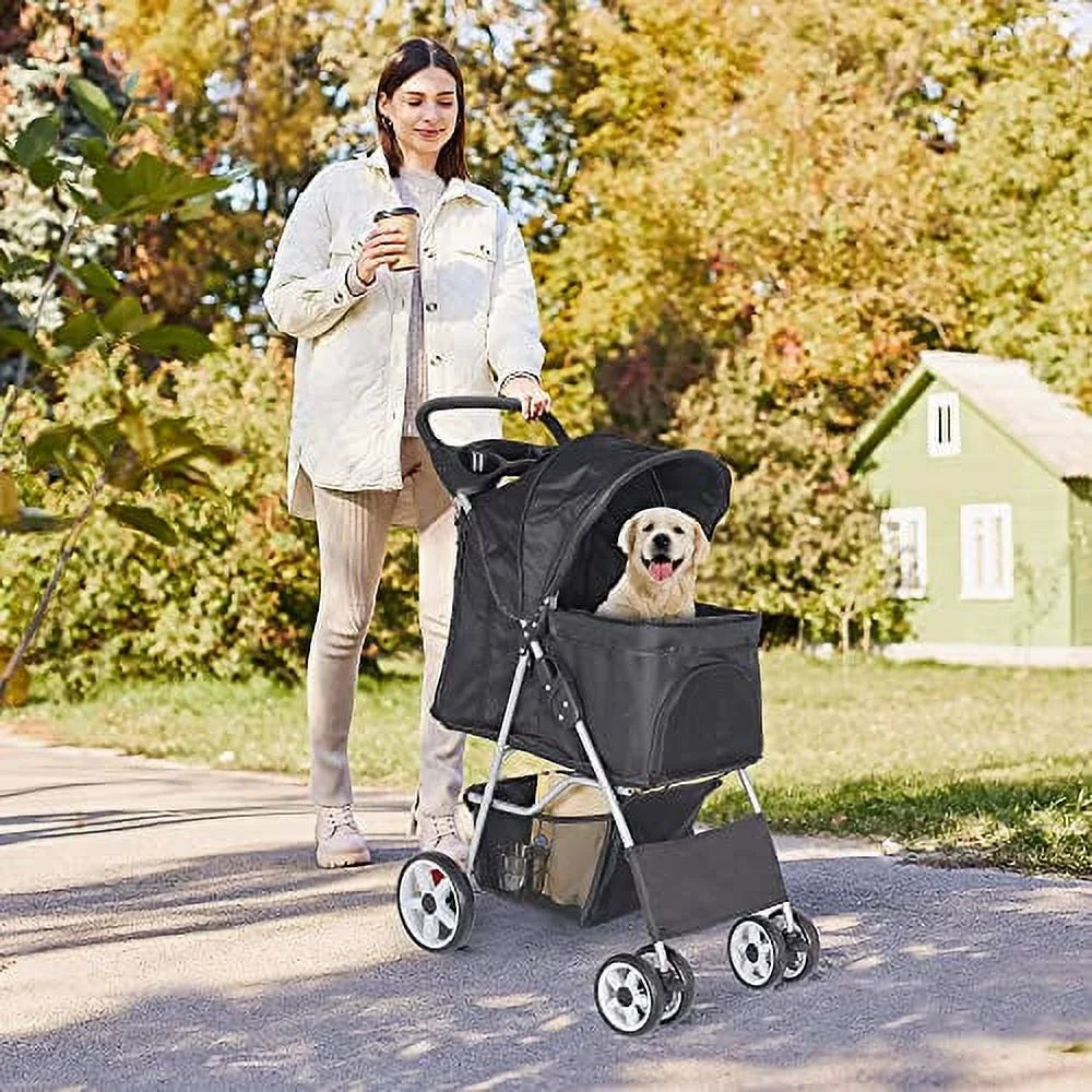 BBBuy 4-Wheel Foldable Pet Stroller, 33 Pounds, Black