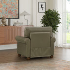 Single Seat Living Room Sofa Chair With Wood Legs, Grey Faux Leather