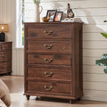 Joaxswe Farmhouse 5 Drawer Dresser, 31.5in W x 15.74in D x 44.9in H, Brown