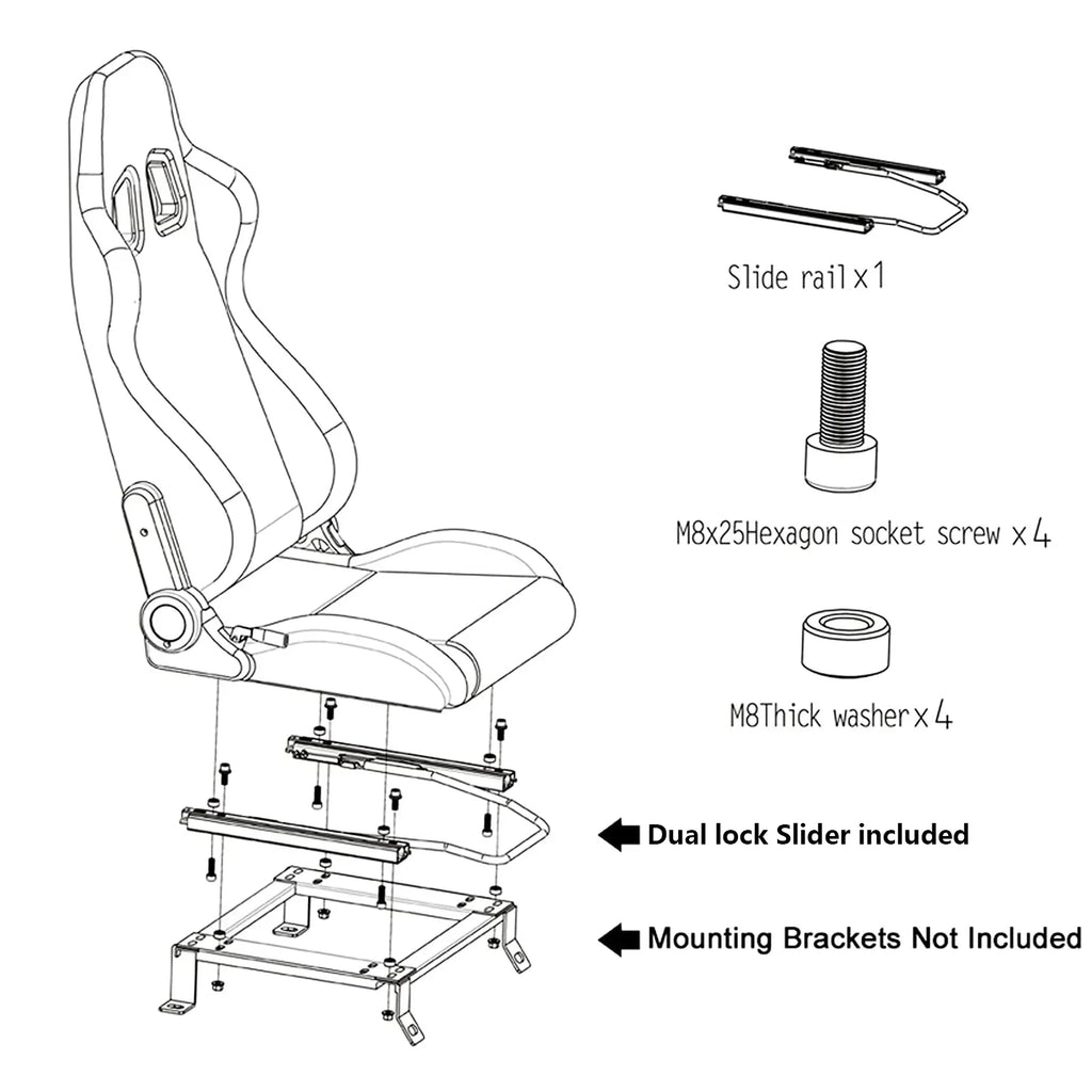 Universal Racing Bucket Seats, Pair With Dual Lock Sliders, Black With Blue PVC Leather, 36.6 x 21.6 x 21.6 in