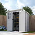 Seizeen Resin Outdoor Storage Shed With Floor, Light Gray, 82 in H