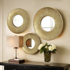 3-Piece Gold Metal Round Wall Mirror Set - 22.25" x 2.36", 19.7" x 2.25", 15.4" x 2.25"