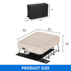Dextrus Inflatable Queen Air Mattress With Built-In Pump, Steel Frame, Velvet Surface, Khaki