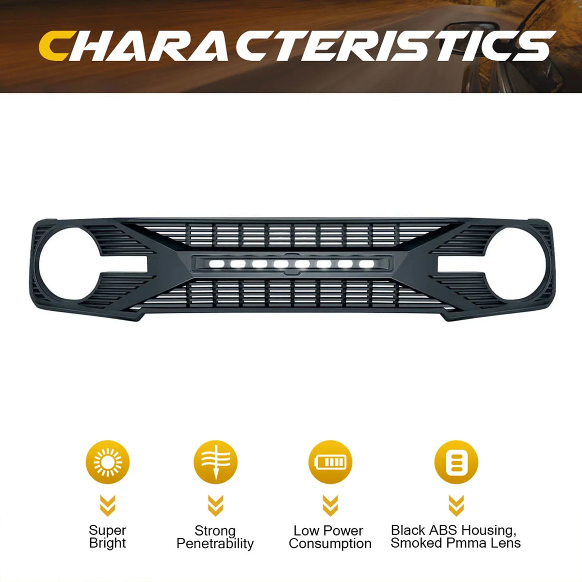 AMERICAN MODIFIED Tomahawk Grille With Lights for 2021-2024 Ford Bronco Without Front Camera - Matte Black