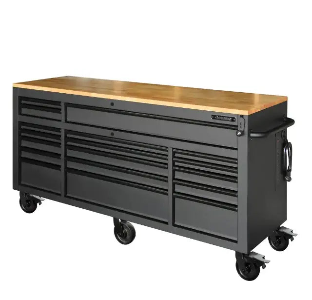 72 Inch Gloss Black Mobile Workbench Tool Chest With Casters And 18 Drawers
